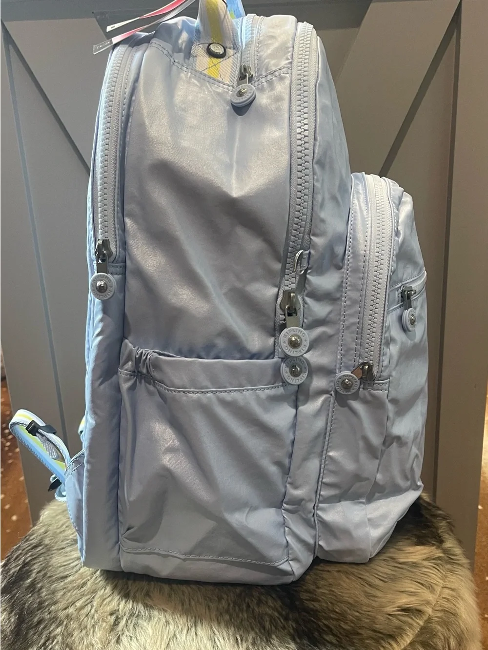 Kipling Seoul Extra Large 17” Clear Sky Metallic Blue Backpack NWT